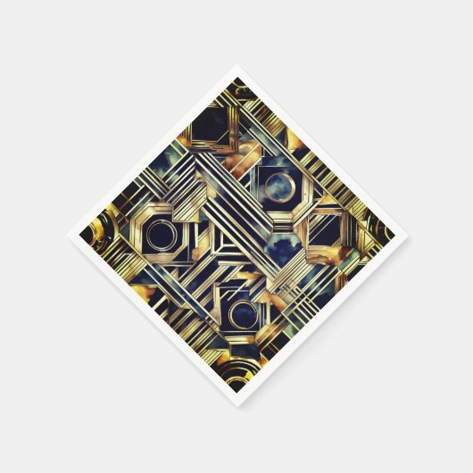 Art-Deko Marmor Schwarz und Gold Jazzy Geometric Serviette (Ecke)