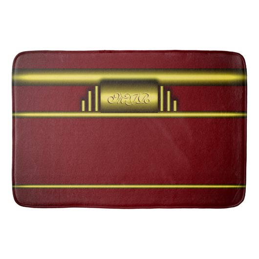 Art Deko Monogramm auf Luxusgold und -maroon Badematte (Vorderseite)