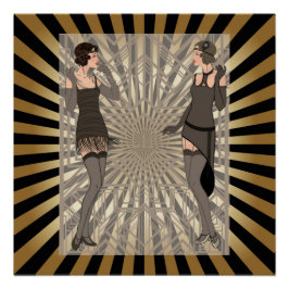 Art Deko, Muster, Streifen, Gold, Schwarz, Vintag, Poster