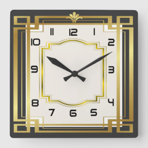 Art Deko Quadratische Wanduhr