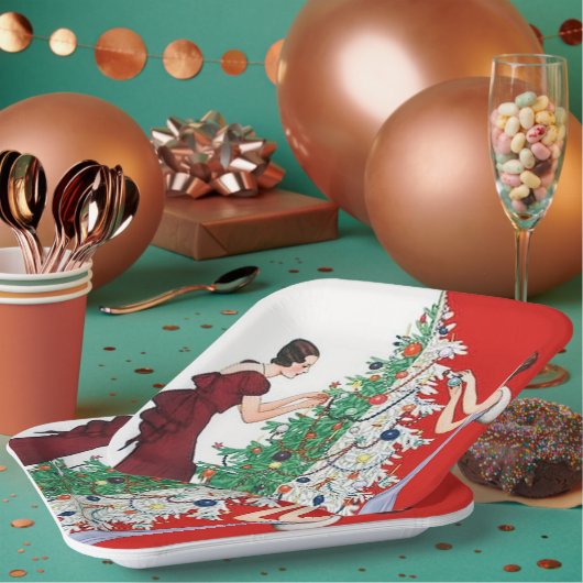 Art Deko Retro-Jahrgang Weihnachten Damen Party Pappteller (Multi)