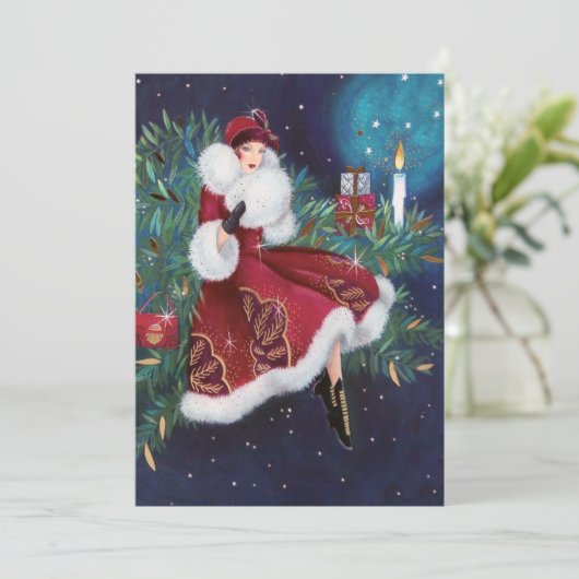 art Deko Retro-Jahrgang Weihnachten hinzufügen Inf Einladung (Stehend Vorderseite)