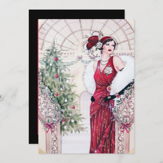 Art Deko Retro Vintag Lady Party Einladung (Vorne/Hinten)