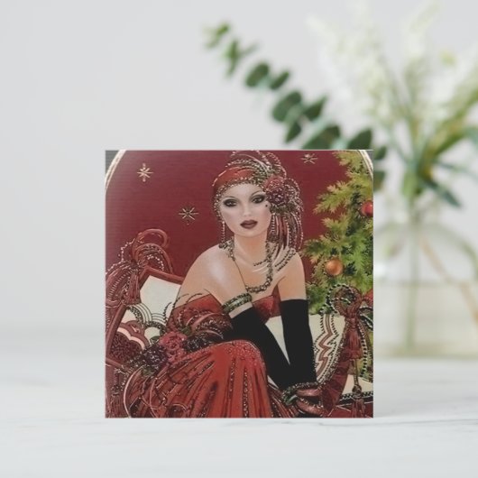 Art Deko Retro Vintage Dame Weihnachten (Stehend Vorderseite)
