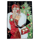 Art Deko Retro Vintage Weihnachtsfrau Mittlere Geschenktüte (Rückseite)
