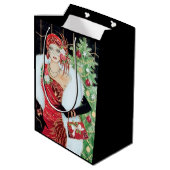 Art Deko Retro Vintage Weihnachtsfrau Mittlere Geschenktüte (Rückseite Schrägansicht)