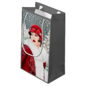 art Deko Retro Vintage Weihnachtsfrau Party Kleine Geschenktüte (Rückseite Schrägansicht)