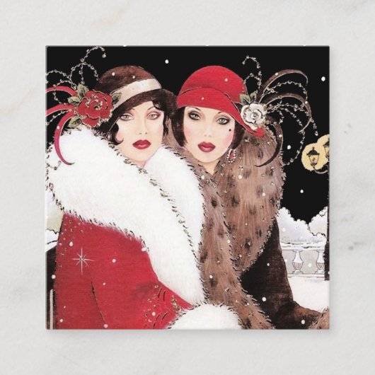 art Deko Retro Vintage Weihnachtsfrauen Quadratische Visitenkarte (Vorderseite)