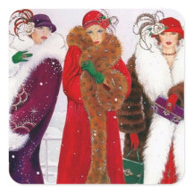 Art Deko Retro Vintage Weihnachtsfrauenaufkleber