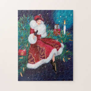 Art Deko Retro Weihnachtsfrau Puzzle