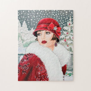 Art Deko Retro Weihnachtsfrau Puzzle