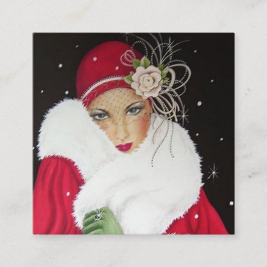 art Deko Retro-Weihnachtsfrau Quadratische Visitenkarte (Vorderseite)
