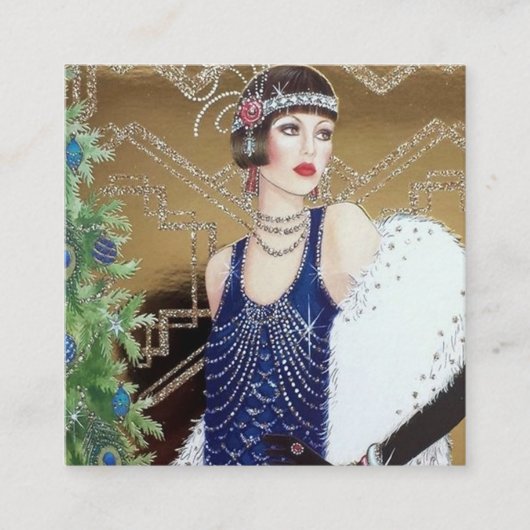 art Deko Retro-Weihnachtsfrau Quadratische Visitenkarte (Vorderseite)