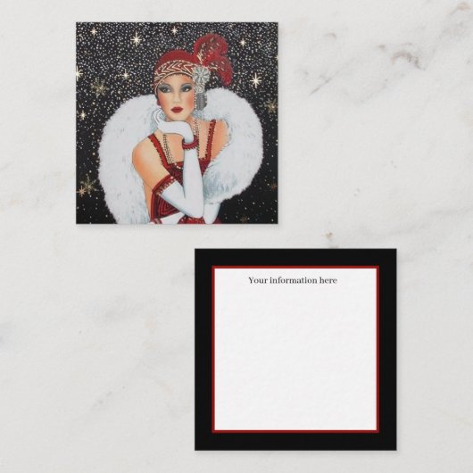 art Deko Retro-Weihnachtsfrau Quadratische Visitenkarte (Vorne/Hinten)