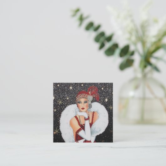 art Deko Retro-Weihnachtsfrau Quadratische Visitenkarte (Stehend Vorderseite)