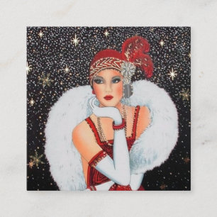art Deko Retro-Weihnachtsfrau Quadratische Visitenkarte