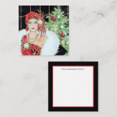 art Deko Retro-Weihnachtsfrau Quadratische Visitenkarte (Vorne/Hinten)