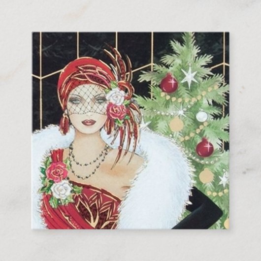 art Deko Retro-Weihnachtsfrau Quadratische Visitenkarte (Vorderseite)