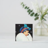 art Deko Retro-Weihnachtsfrau Quadratische Visitenkarte (Stehend Vorderseite)