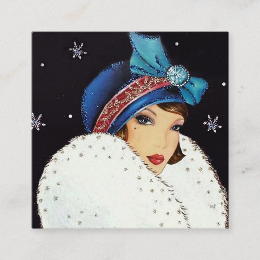 art Deko Retro-Weihnachtsfrau Quadratische Visitenkarte (Vorderseite)