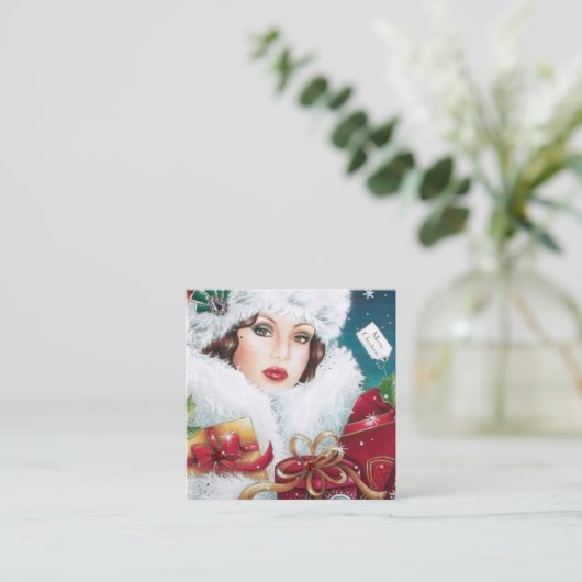 Art Deko Retro Weihnachtsfrau Quadratische Visitenkarte (Stehend Vorderseite)