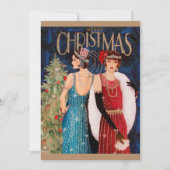 Art Deko Retro Weihnachtsfrauen Einladung (Vorderseite)