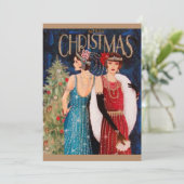 Art Deko Retro Weihnachtsfrauen Einladung (Stehend Vorderseite)