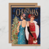 Art Deko Retro Weihnachtsfrauen Einladung (Vorne/Hinten)