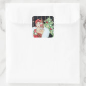 Art Deko Retro Weihnachtsmarke Quadratischer Aufkleber (Tasche)