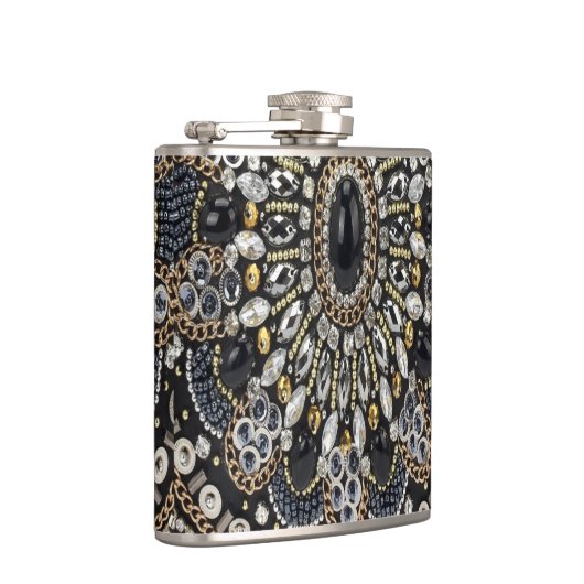 Art Deko Schwarz-Gold-Böhmisches Muster Flachmann (Rechts)