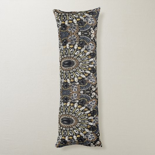 Art Deko Schwarz-Gold-Böhmisches Muster Seitenschläferkissen (Rückseite (Vertikal))