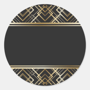 Art Deko, schwarz, gold, elegant, chic, monogramm Runder Aufkleber