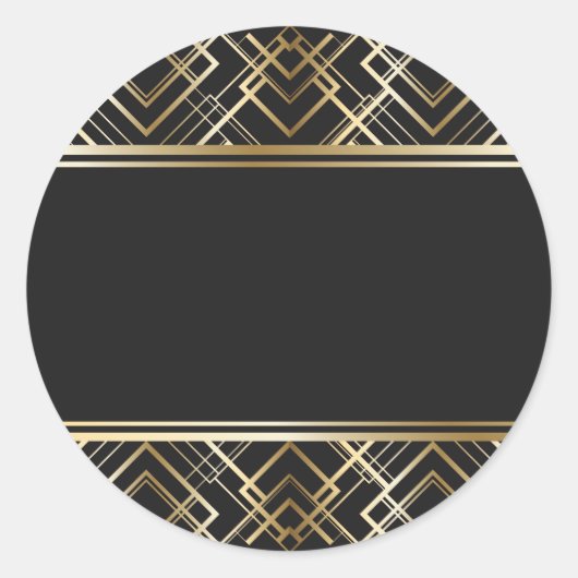 Art Deko, schwarz, gold, elegant, chic, monogramm  Runder Aufkleber (Vorderseite)