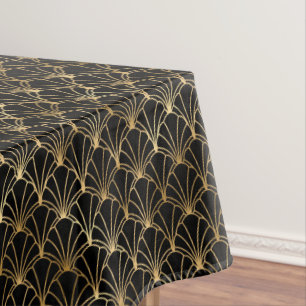 Art Deko Schwarz-Gold-Fliesen-Muster Tischdecke