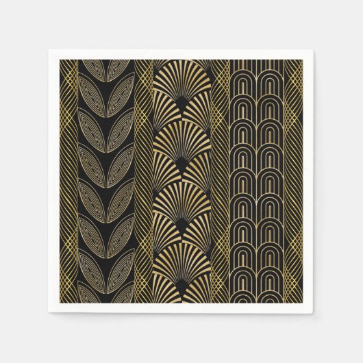 Art Deko Schwarz und Gold Serviette (Vorderseite)