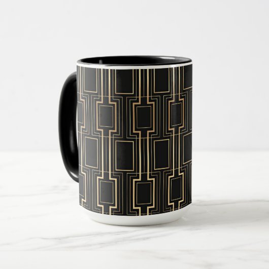 Art Deko Schwarz und Gold Tasse (Vorderseite Links)