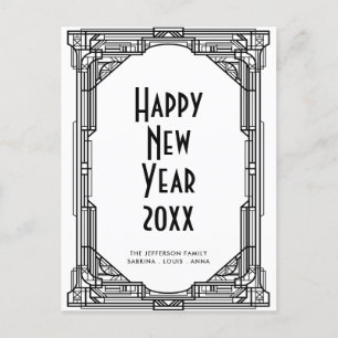 Art Deko Schwarz-Weiß glücklich Neues Jahr Postkarte
