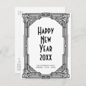 Art Deko Schwarz-Weiß glücklich Neues Jahr Postkarte (Vorne/Hinten)