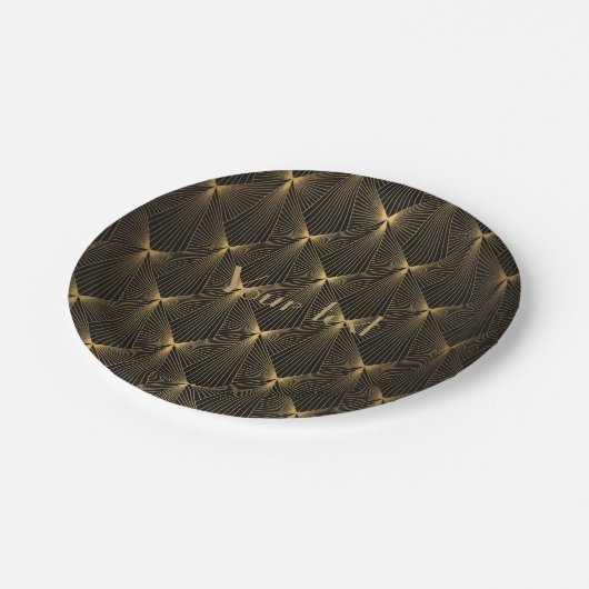 Art Deko,schwarzes Gold,schick,elegant,elegant,ele Pappteller (Schrägansicht)