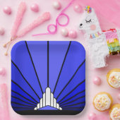 Art Deko Sonne in blauem Papierplatte Pappteller (Party)