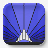 Art Deko Sonne in blauem Papierplatte Pappteller (Vorderseite)