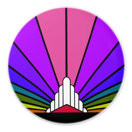 Art Deko Sonne in Regenbogen Keramik Pull Keramikknauf (Vorderseite)