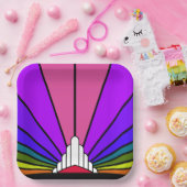 Art Deko Sonne in Regenbogenpapier Platte Pappteller (Party)