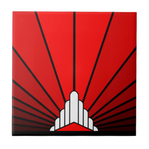 Art Deko Sonne in Rot Fliese