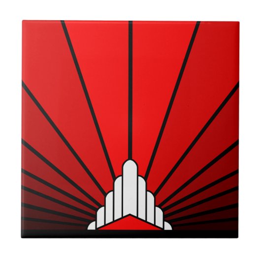 Art Deko Sonne in Rot Fliese (Vorderseite)