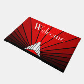 Art Deko Sonne in Rot Fußmatte (Schrägansicht)