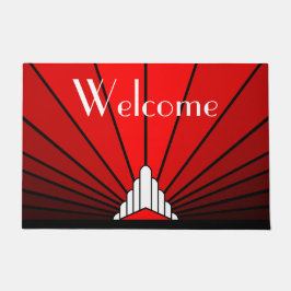 Art Deko Sonne in Rot Fußmatte