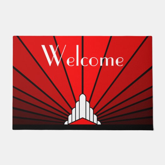 Art Deko Sonne in Rot Fußmatte (Vorderseite)