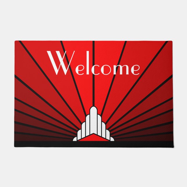 Art Deko Sonne in Rot Fußmatte (Vorderseite)