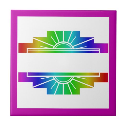 Art Deko Sonnenelement in Regenbogen Fliese (Vorderseite)